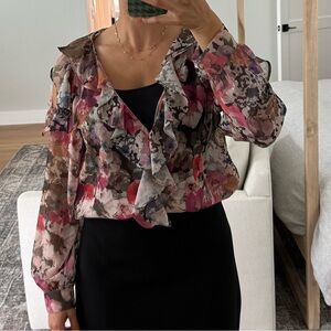 Long sleeve open shoulder floral blouse